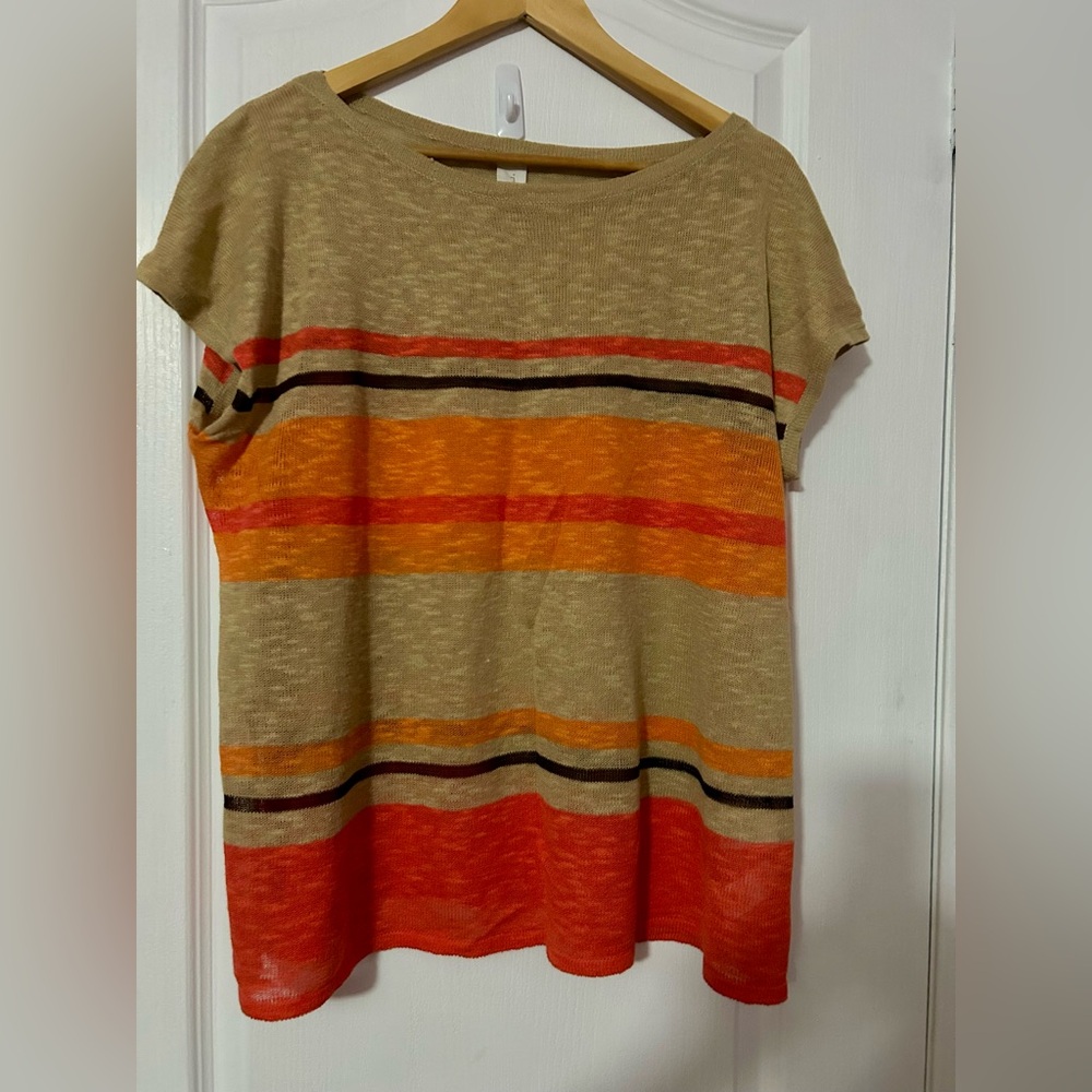 Jones New York Striped Tan and Orange Women's Top Size XL